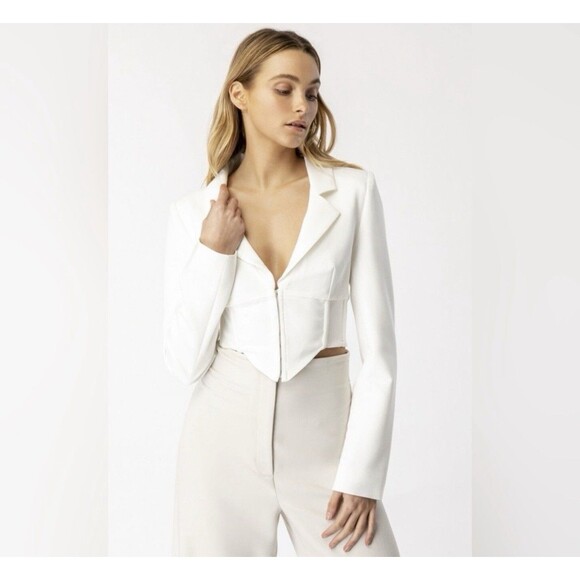 Bardot New Marcella Corset Blazer MEDIUM Orchid White Asymmetric Top Jacket - Picture 13 of 15